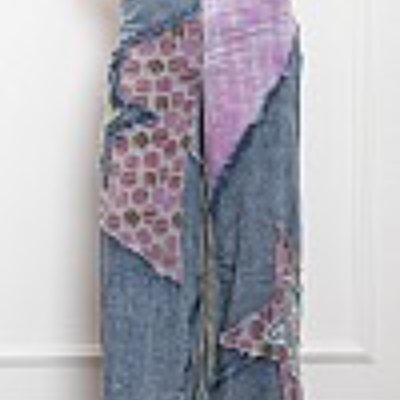 🌟SALE 054 BlueVelvet Star Patchwork Chambray Pants FIRM - Picture 3 of 11